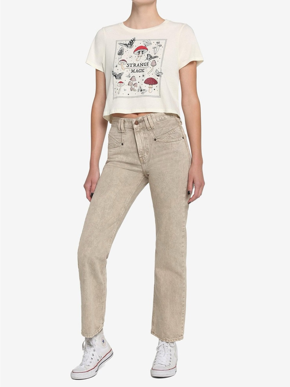 Hot Topic Cream 'Strange Magic' Crop Tee with Red Mushroom Accents - Picture 3 of 3